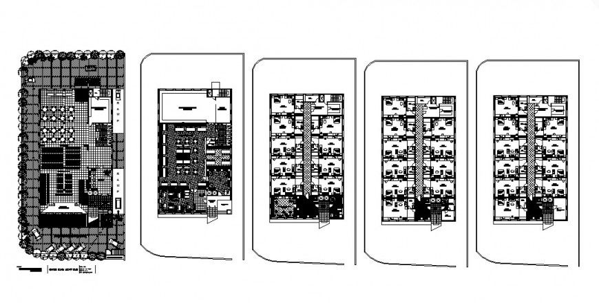 Luxuries multi-level hotel site layout plan and floor plan cad drawing details dwg file