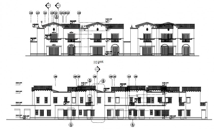 Luxuries multi-level villa sided elevation cad drawing details dwg file