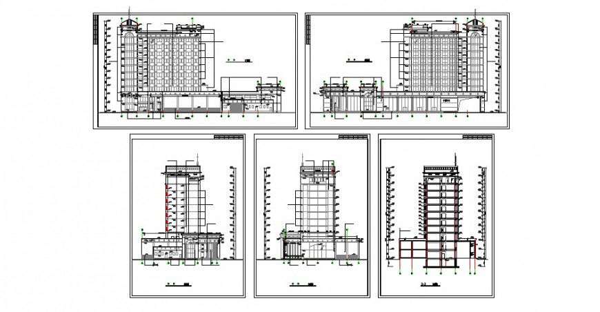 Luxuries multi-story apartment building elevation and section drawing details dwg file