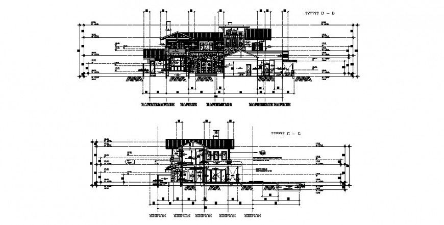 Luxuries multi-story villa building elevation and section cad drawing details dwg file