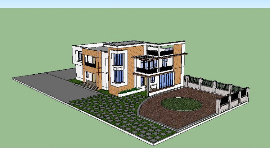 Luxurious one family bungalow 3d model cad drawing details skp file