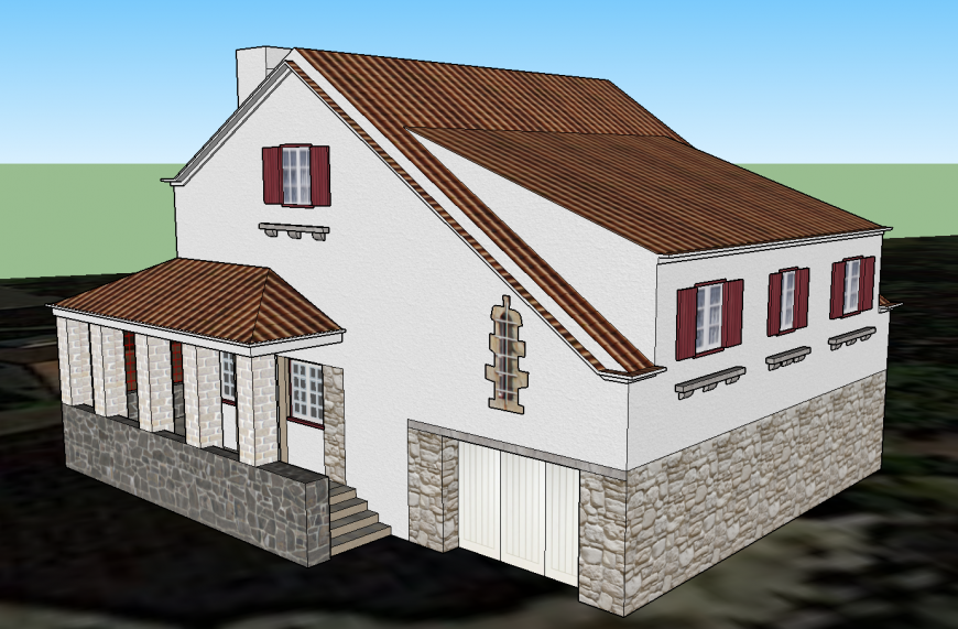 Luxuries one family roof house 3d model cad drawing details skp file