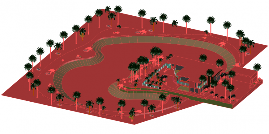 Luxuries residential bungalow 3d model with landscaping drawing details dwg file