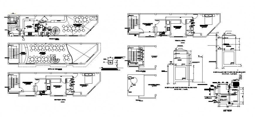 Luxuries restaurant floor plan and water tank installation details dwg file