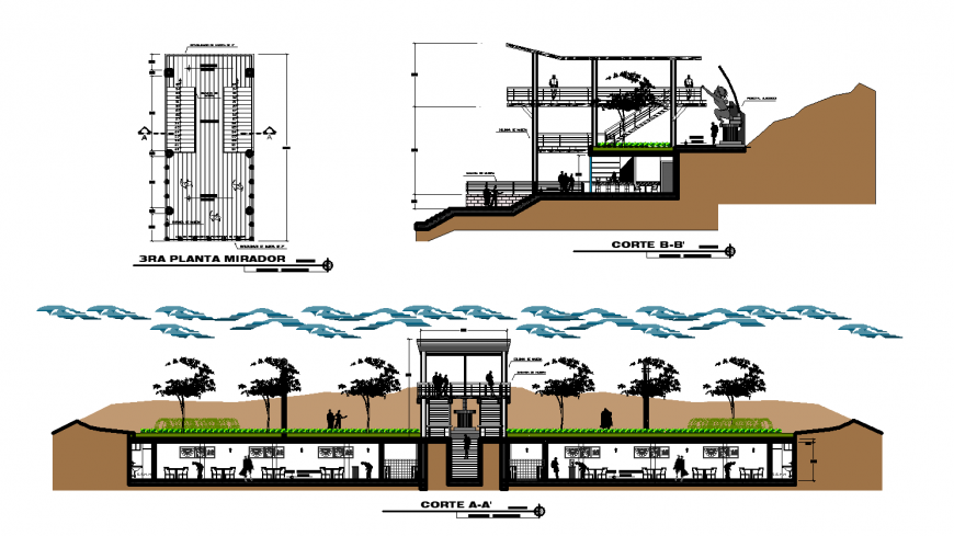 Luxuries restaurant main and back section and auto-cad drawing details dwg file