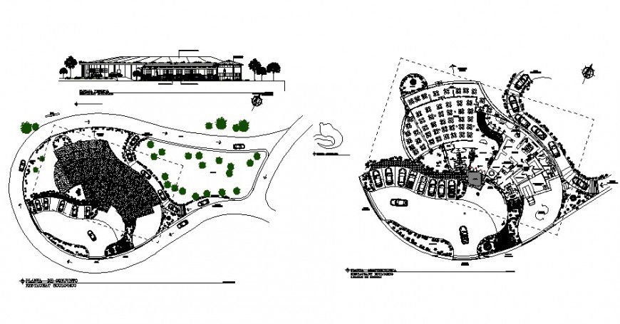 Luxuries restaurant main section, layout plan and landscaping details dwg file