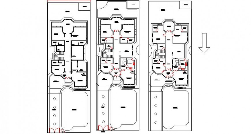 Luxuries three story villa floor plan distribution cad drawing details dwg file