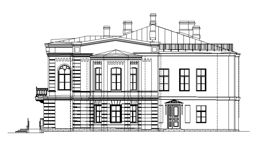 Luxuries two story villa in Tuscany main elevation dwg file