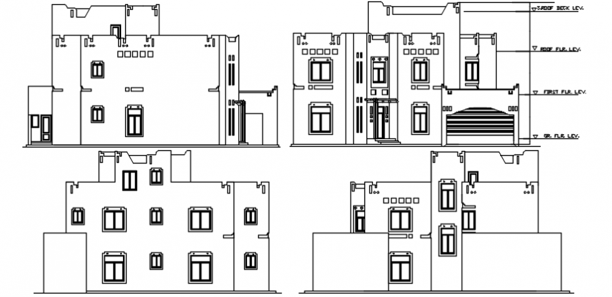 Luxuries villa all sided elevation cad drawing details dwg file