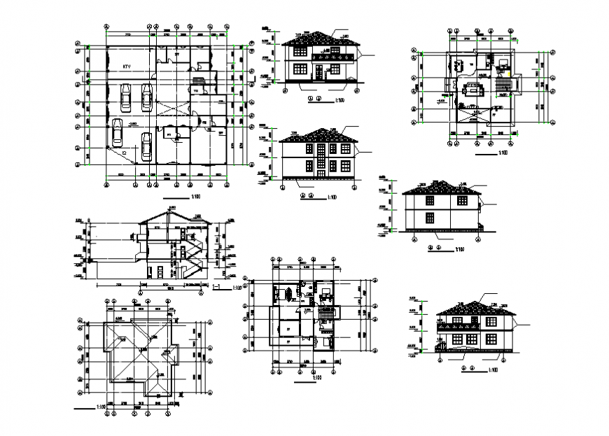 Luxuries villa B type elevation, section, plan and construction details dwg file