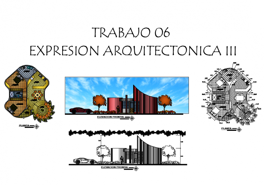 Luxuries villa facade elevation and plan cad drawing details dwg file