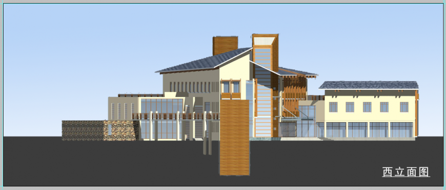 Luxuries villa front view 3d drawing details psd file