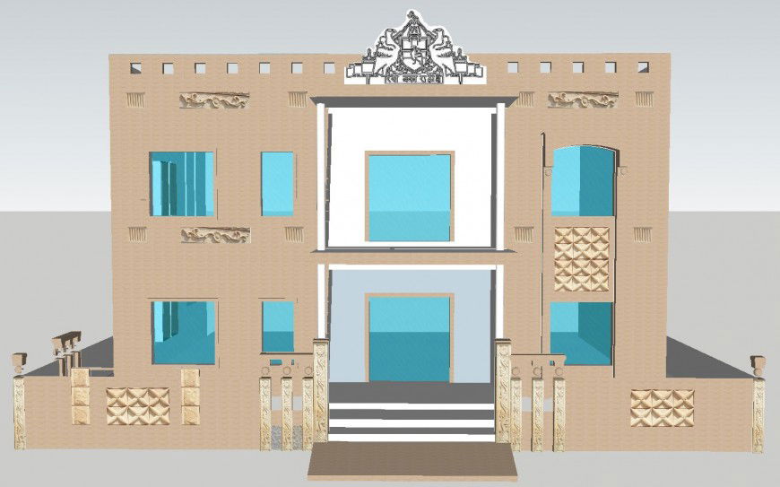 Luxuries villa frontal elevation 3d model cad drawing details skp file