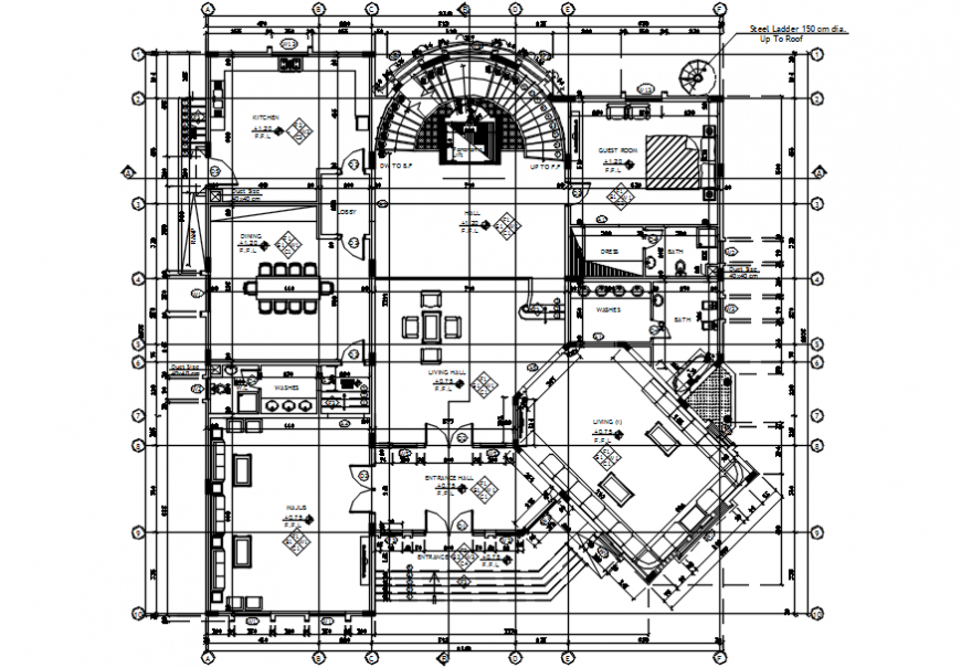 Luxuries villa ground floor distribution plan cad drawing details dwg file