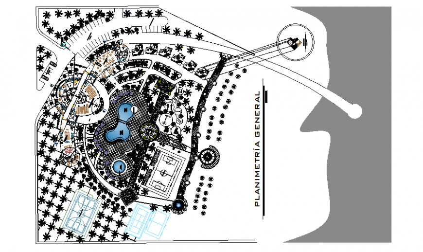 Luxuries villa house general plan and landscaping structure dwg file