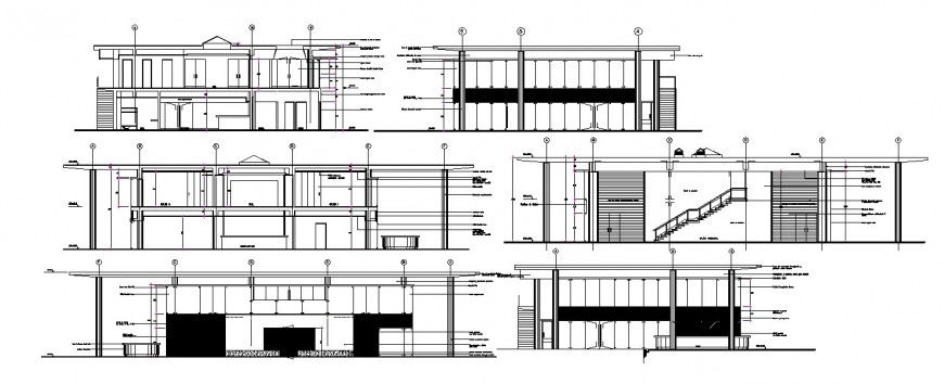 Luxuries villa with restaurant all sided elevation and section drawing details dwg file