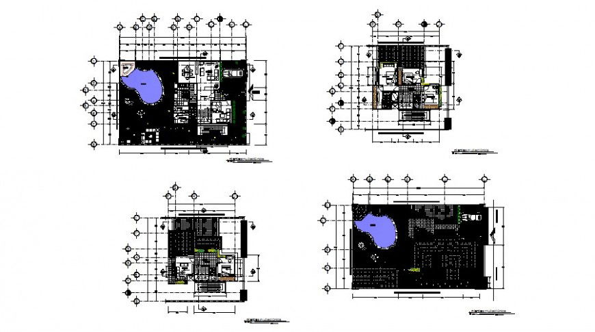 Luxuries villa with swimming pool floor plan details dwg file
