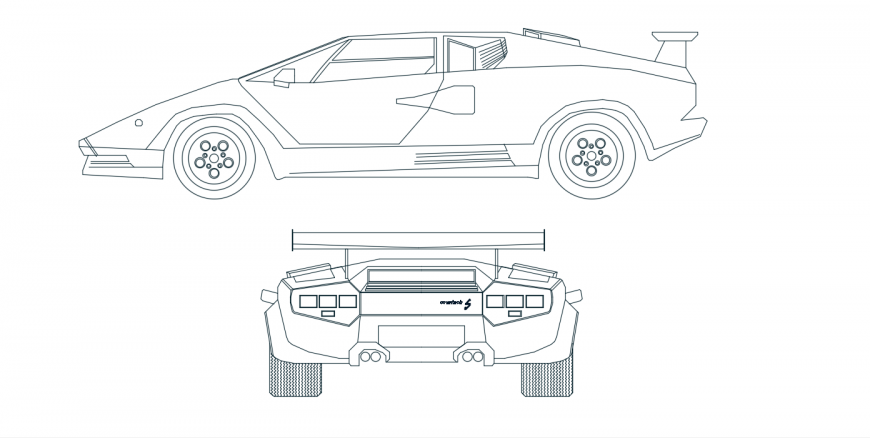 Luxurious Lamborghini car front and side elevation block detail dwg file