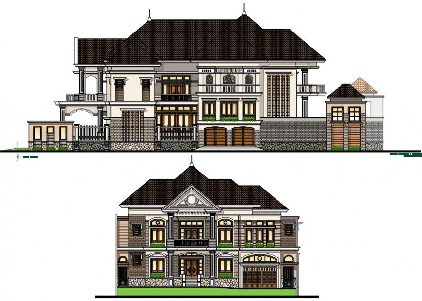 luxurious villa elevation design autocad file