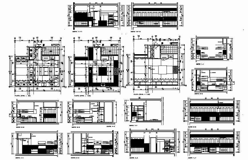 Luxury kitchen elevation, section and plan details dwg file