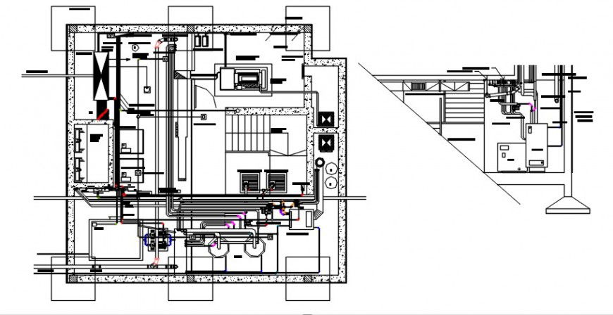 Machine room section and layout plan cad drawing details dwg file
