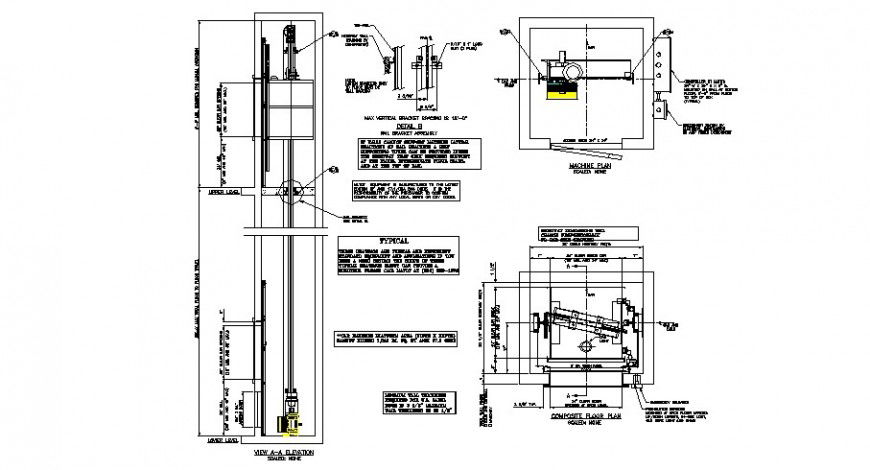 Machinery floor plan elevation plan and section autocad file