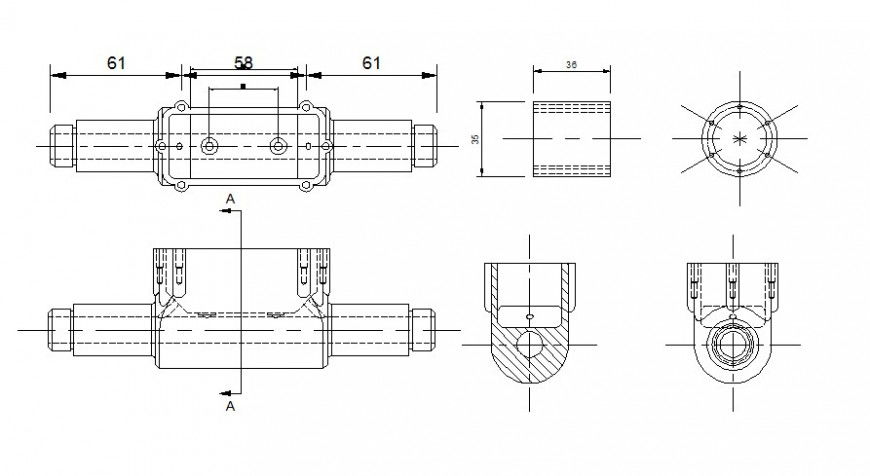 Machinery mechanical units drawings 2d view elevation autocad file