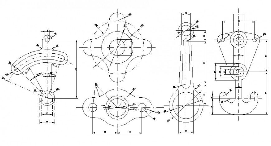 Machinery parts detail elevation 2d drawing in dwg format