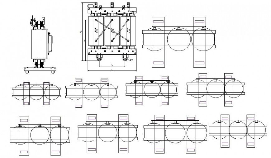 Machinery units drawing 2d view in autocad software