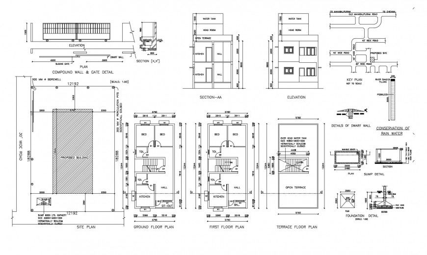 Madan house elevation, section, floor plan and auto-cad drawing details dwg file
