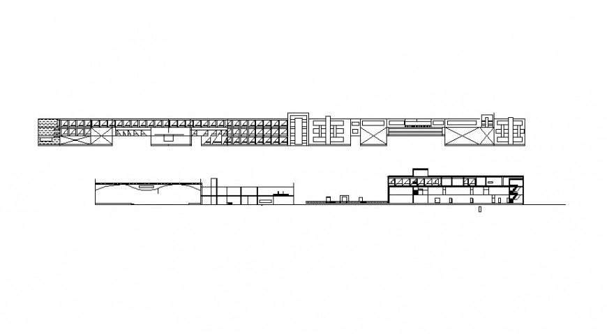 Main and back elevation drawing details of primary school dwg file