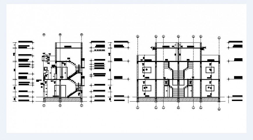 Main and back section drawing details of two story residential house dwg file