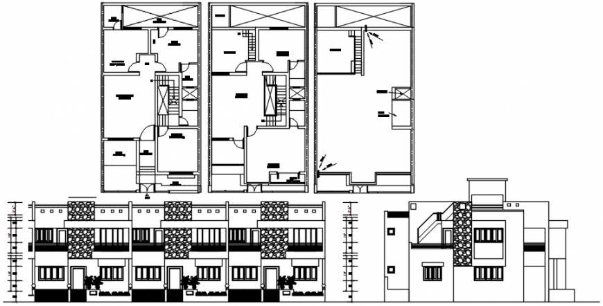 Main and waste elevation and floor plan drawing details of house dwg file