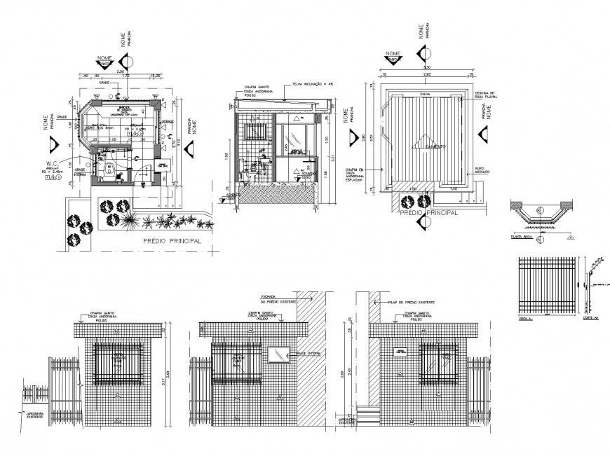 Main cabin plan, elevation and section autocad file