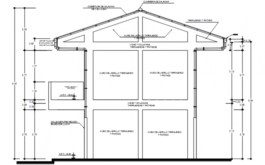 Main constructive sectional drawing details of primary school dwg file
