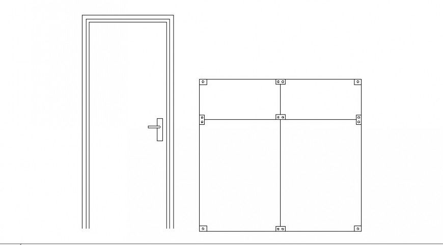 Main door and square window elevation block cad drawing details dwg file