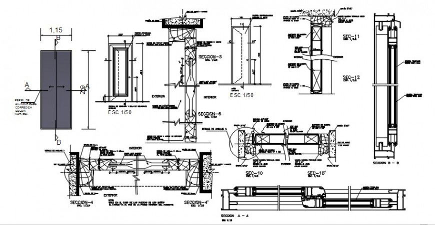 Main door elevation, framing and installation details for bank dwg file