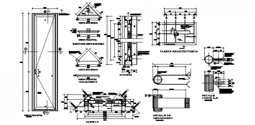 Main door elevation, framing and installation details for school dwg file