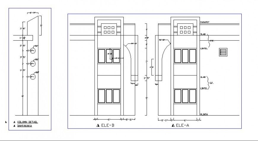 Main door elevation and installation details for residential house dwg file