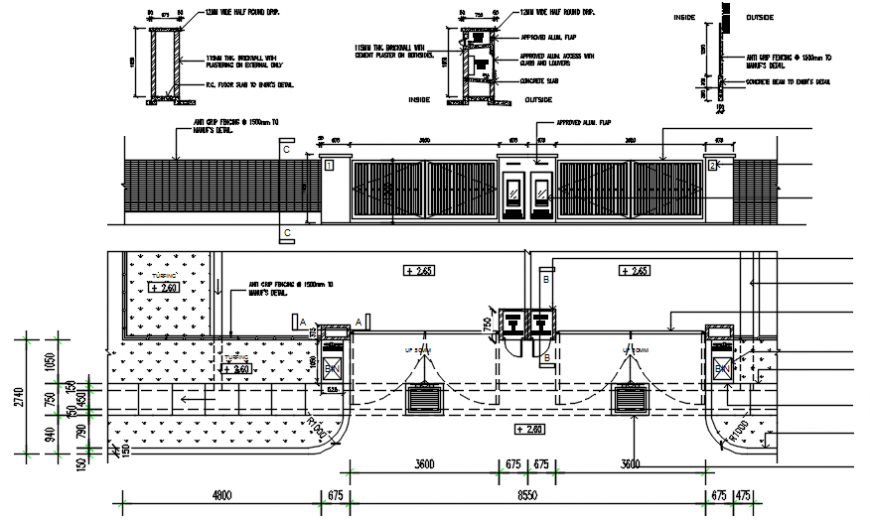 Main door framing, elevation and installation drawing details dwg file
