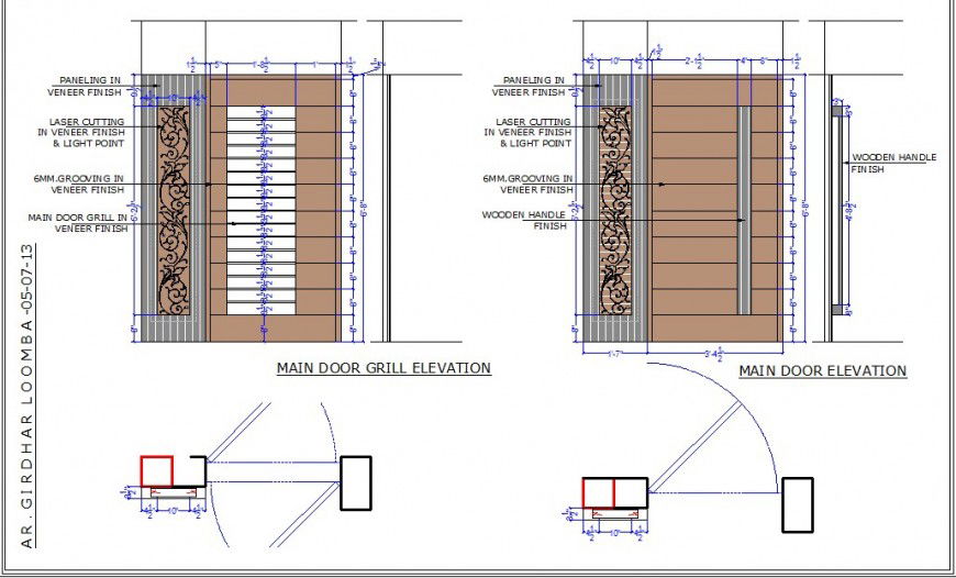 Main Door Grill Elevation and Plan 2D CAD Block Layout in AutoCAD File