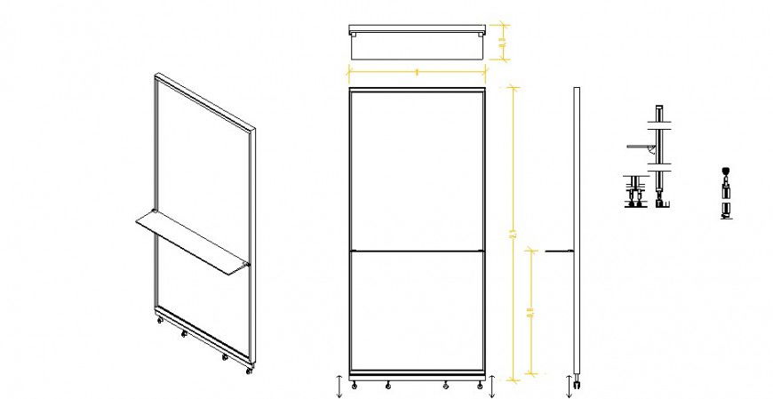 Main door of store elevation and installation cad drawing details dwg file