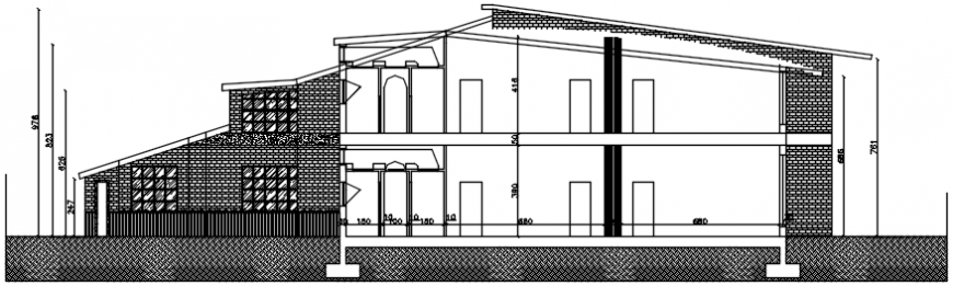 Main elevated section drawing details of restaurant dwg file