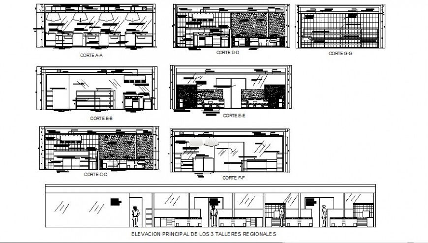 Main elevation, section, plan and auto-cad details of school dwg file