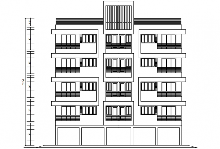 Main elevation drawing details of apartment building dwg file