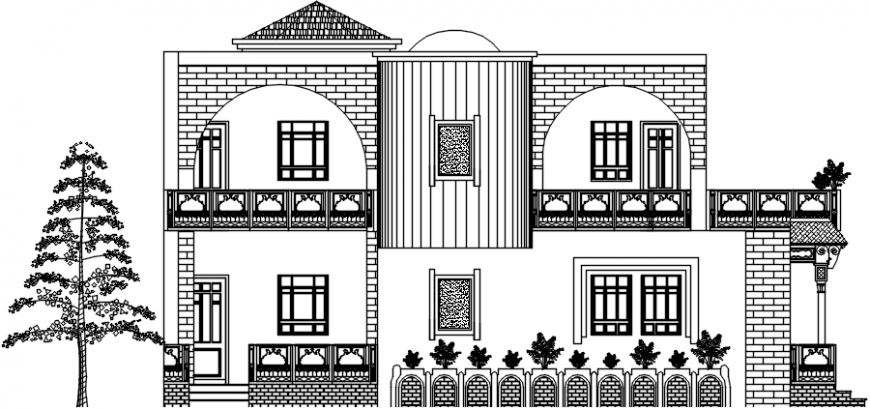 Main elevation drawing details of luxuries villa dwg file
