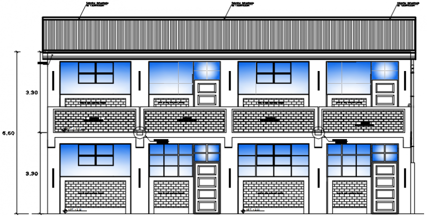 Main elevation drawing details of primary school dwg file