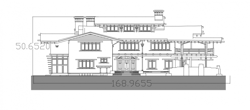 Main elevation of residential gamble house cad drawing details dwg file