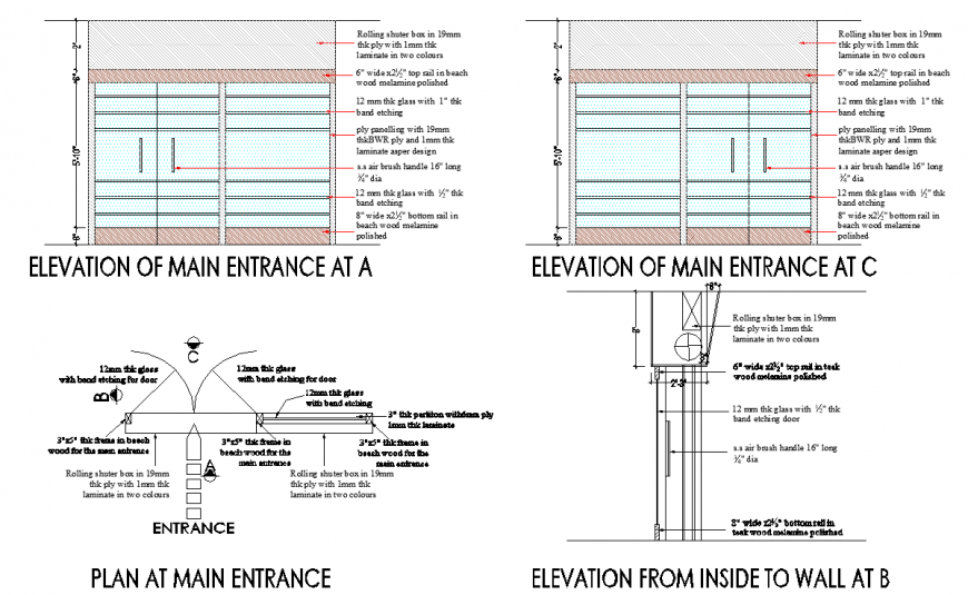 Main entrance door detail drawing in dwg AutoCAD file.