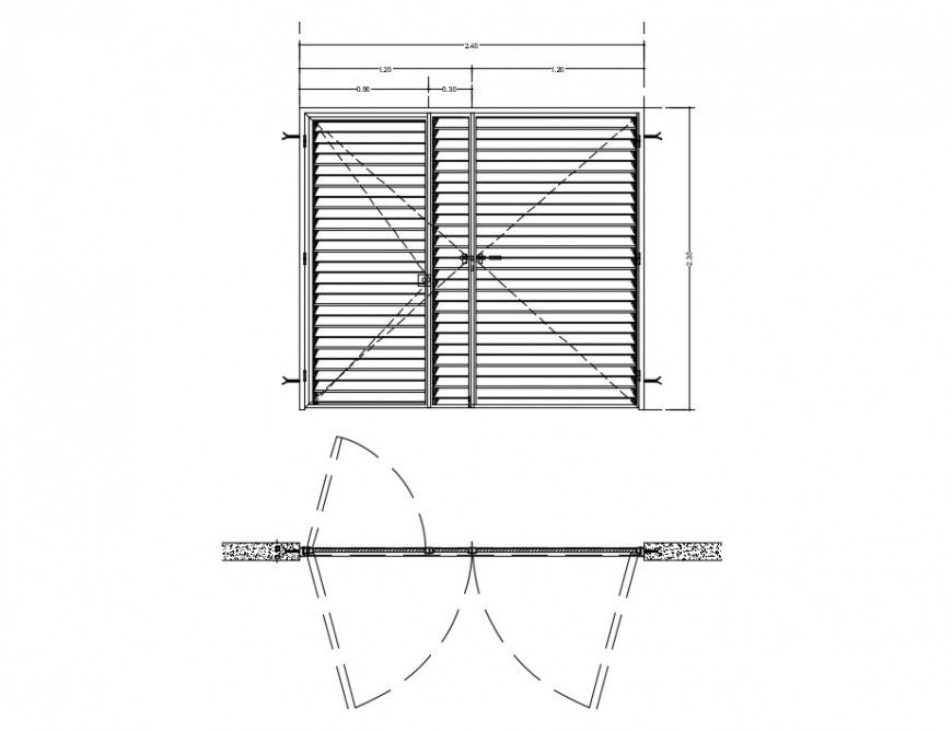 Main entrance gate elevation and plan 2d view dwg autocad file